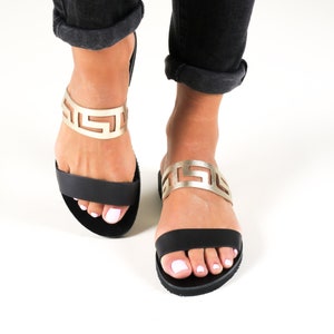 Ancient Greek Sandals Black Leather Sandals Women Flat Shoes, Sandales Grecques plates, Sandalias Griegas, Griechische Sandalen , KNOSSOS image 1