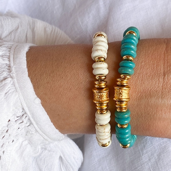 Heishi  bracelet Turquoise White beaded Bracelet  Surfer bracelet Boho chic bracelet stackable bracelets Birthday Gift, KLÉLIA