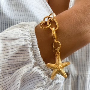 Gold Starfish Chain Bracelet, Mermaid core Jewelry, Summer Festival Bracelet, Ocean Siren Core Cuff Bracelet, Birthday Gift for Her,ASTERIAS