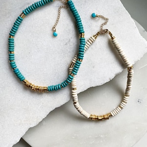Turquoise Gemstones Heishi choker, Blue beaded Necklace, Birthday Gift for Her, Summer boho chic necklace, Beach Festival Jewelry, KLÉLIA