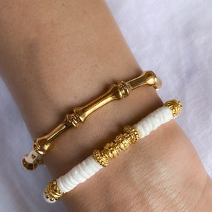 Bamboo pattern Bracelet, Minimalist Gold plated bangle bracelet, Boho chic bracelet femme, Adjustable stackable bracelets image 1