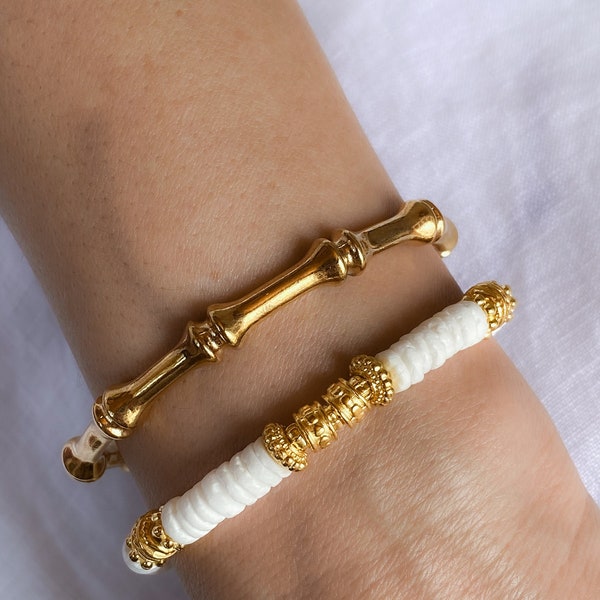 Bamboe patroon armband, minimalistische vergulde armband, Boho chique armband femme, verstelbare stapelbare armbanden