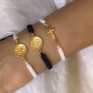 Gold Cross Bracelet Religious Braided Bracelet Greek Cross Rope Bracelet Boho Chic Bracelet 1st Communion Gift