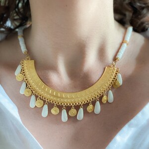 Ethnic Gold coin Necklace, Natural heishi necklace, Surfer heishi necklace,  Boho Tribal Necklace,  Bijoux ethniques