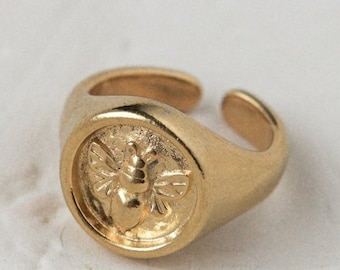 Bee Greek Stamp ring,  Grecian Coin ring for women, Ethnic Boho Ring, Gold adjustable ring, 24K Gold plated ring, Greek jewelry