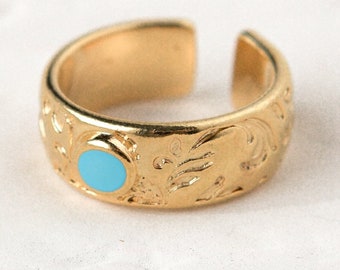 Turquoise floral wide ring