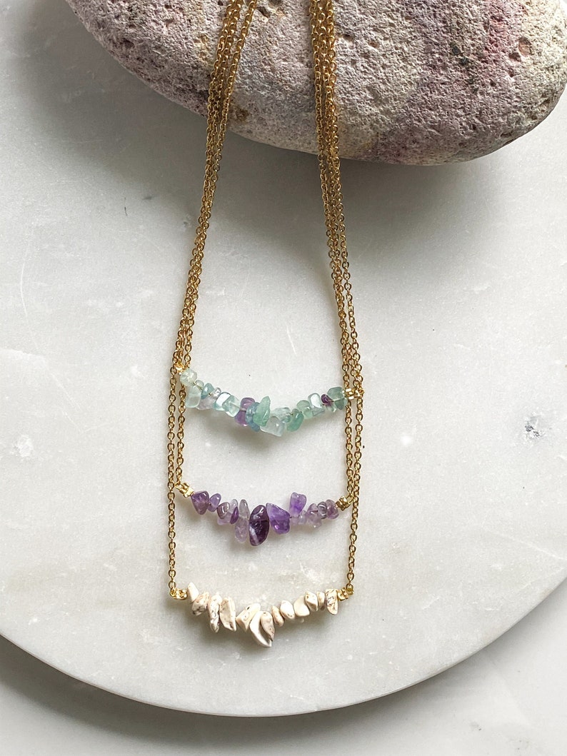 AFRODITA Jade Amethyst Fluorite necklace, Bar elegant necklace, womens jewelry, raw stone necklace, Birthstone gift, Collier Pierres image 2
