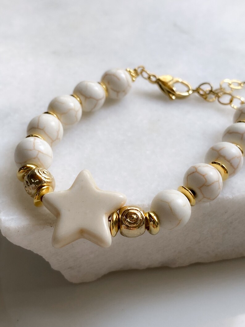 White gemstone Starfish Bracelet, Summer Festive Bracelet, Mermaid core Jewelry, Ocean 90s bracelet Little Mermaid, Gift for Her, ESTELLA image 7