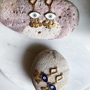 Gold evil eye earrings, Bohemian Coin Earrings, Cute dangle resin Earrings, Evil eye jewelry, Bridesmaid gift image 10