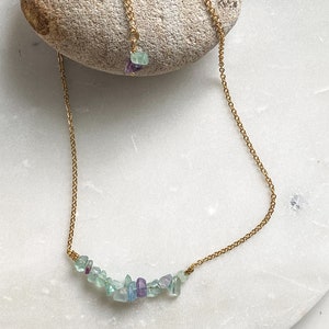 AFRODITA Jade Amethyst Fluorite necklace, Bar elegant necklace, womens jewelry, raw stone necklace, Birthstone gift, Collier Pierres image 4