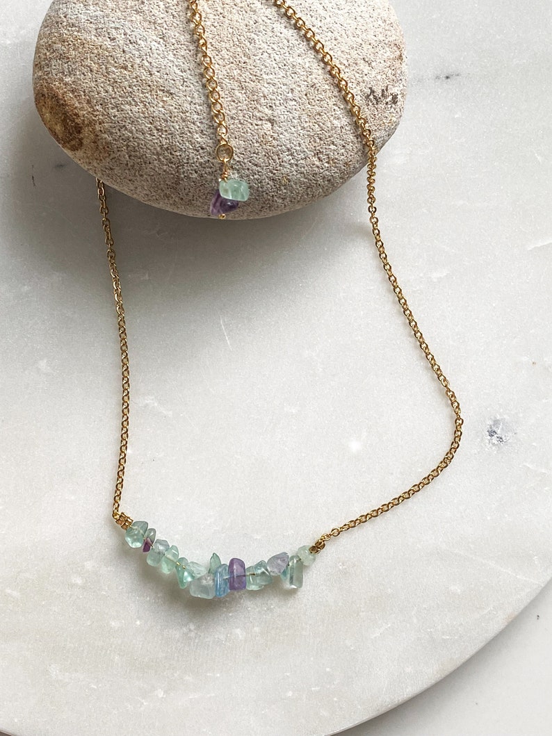 AFRODITA Jade Amethyst Fluorite necklace, Bar elegant necklace, womens jewelry, raw stone necklace, Birthstone gift, Collier Pierres image 4