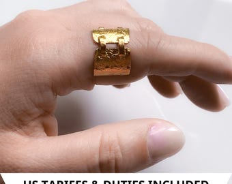 Ethnic Ancient Greek Ring, Hammered gold pinky ring, Tribal Ring for Women, Birthday Gift for Her, Organic Adjustable ring, Chevalier Ring