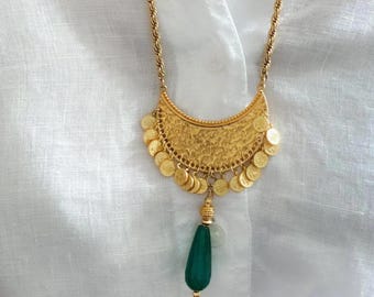 Collier ethnique avec pendentif en jade vert, collier femme artisanal, collier de thérapie aux pierres précieuses de jade, cadeau pour maman, collier tribal bohème, KIVELI