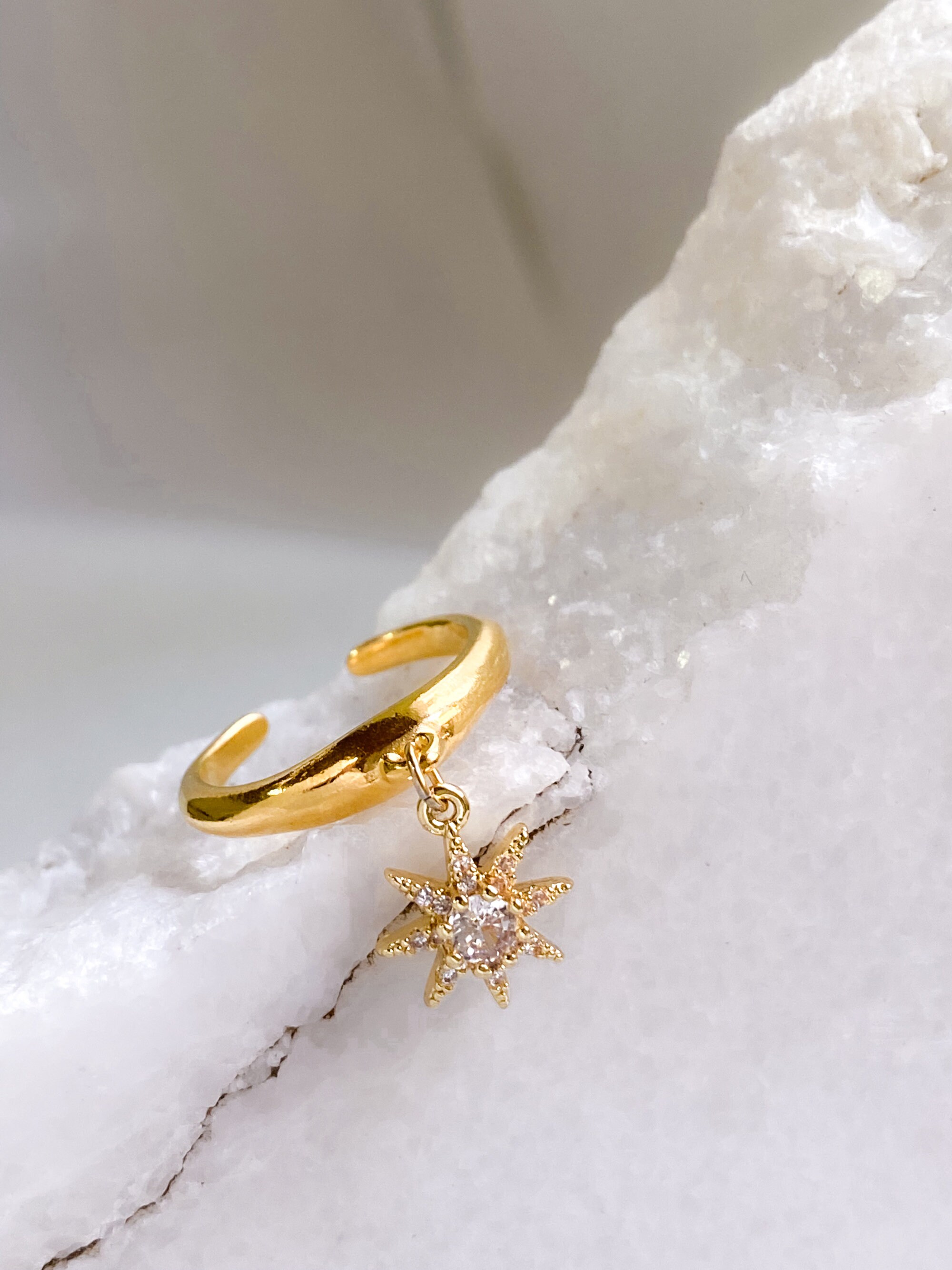 Duo De Bagues étoile Et Zircon Suspendu Plaqué Or - L'Atelier D'Amaya