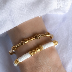 Bamboo pattern Bracelet, Minimalist Gold plated bangle bracelet, Boho chic bracelet femme, Adjustable stackable bracelets image 5