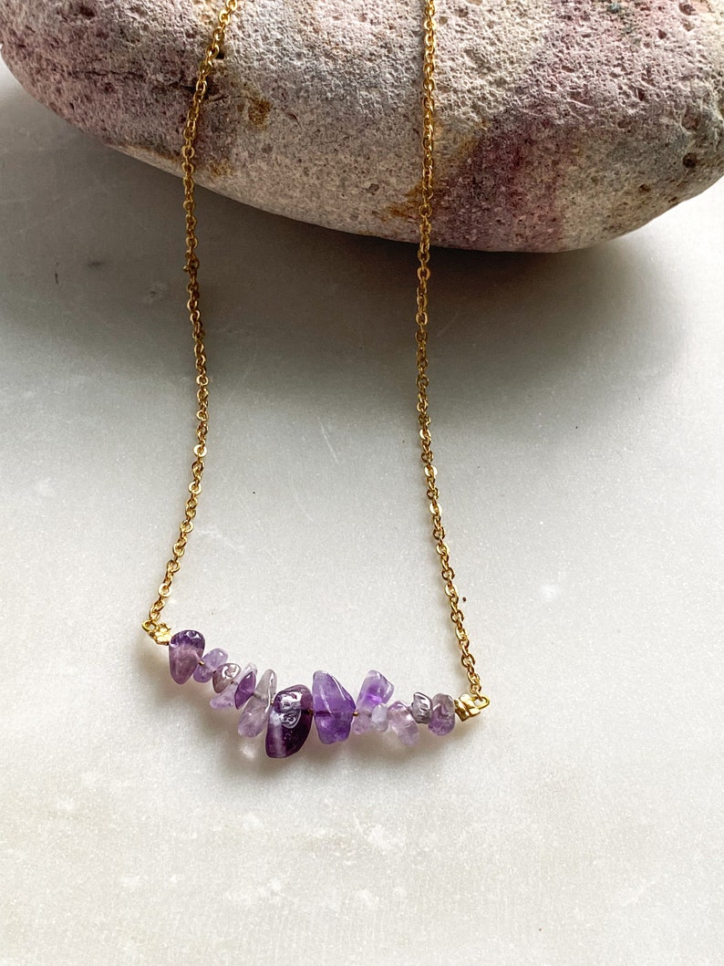 AFRODITA Jade Amethyst Fluorite necklace, Bar elegant necklace, womens jewelry, raw stone necklace, Birthstone gift, Collier Pierres image 3