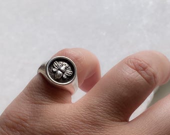 Bee Greek Stamp ring, Chevalier pinky ring Ring, Grecian Coin ring for women, Ethnic Boho Ring, Silver adjustable ring, Greek jewelry