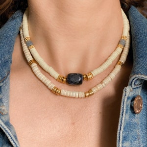 Boho Heishi Choker Necklace Set – Layered Colorful Beads & Shell Pendant, Adjustable Chain, Beachy Accessories For Women & Girls - View #5