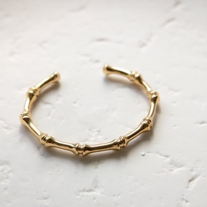 Bamboo pattern Bracelet, Minimalist Gold plated bangle bracelet, Boho chic bracelet femme, Adjustable stackable bracelets Bracelet only