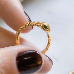 Gold Snake Ring, Vintage Serpent Ring, Gothic thin Snake Ring, Gold filled ring for women, Zircon Stone Ring, Gothic Snake Ring · FIDIAS