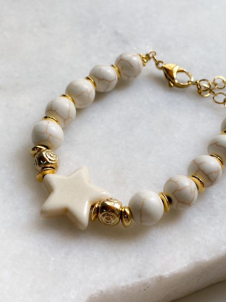 White gemstone Starfish Bracelet, Summer Festive Bracelet, Mermaid core Jewelry, Ocean 90s bracelet Little Mermaid, Gift for Her, ESTELLA image 5