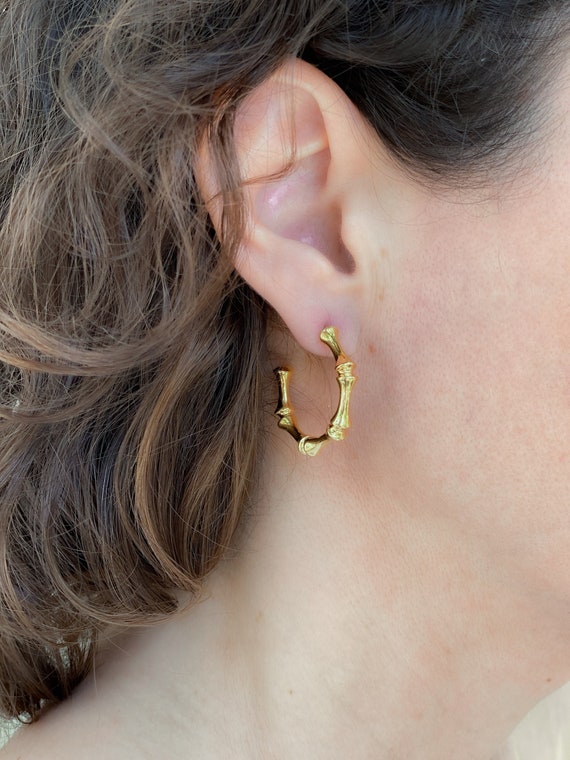 Gold Hoop Earrings Large Bamboo Hoops Gold Medium Size Hoops 24