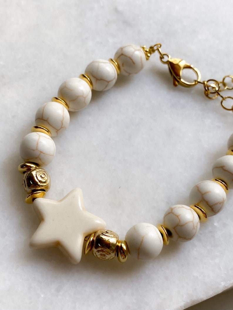 White gemstone Starfish Bracelet, Summer Festive Bracelet, Mermaid core Jewelry, Ocean 90s bracelet Little Mermaid, Gift for Her, ESTELLA image 3