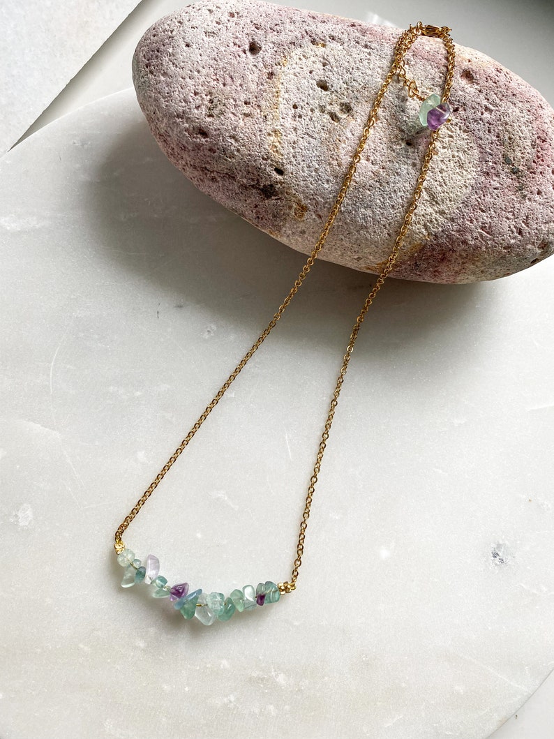 AFRODITA Jade Amethyst Fluorite necklace, Bar elegant necklace, womens jewelry, raw stone necklace, Birthstone gift, Collier Pierres image 8