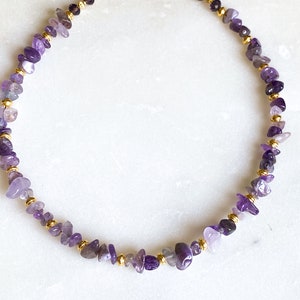 Mum Gift Amethyst necklace Crystal Chip Choker Statement Boho Necklace Collier Pierre femme February Birthstone chocker Gift for her image 9