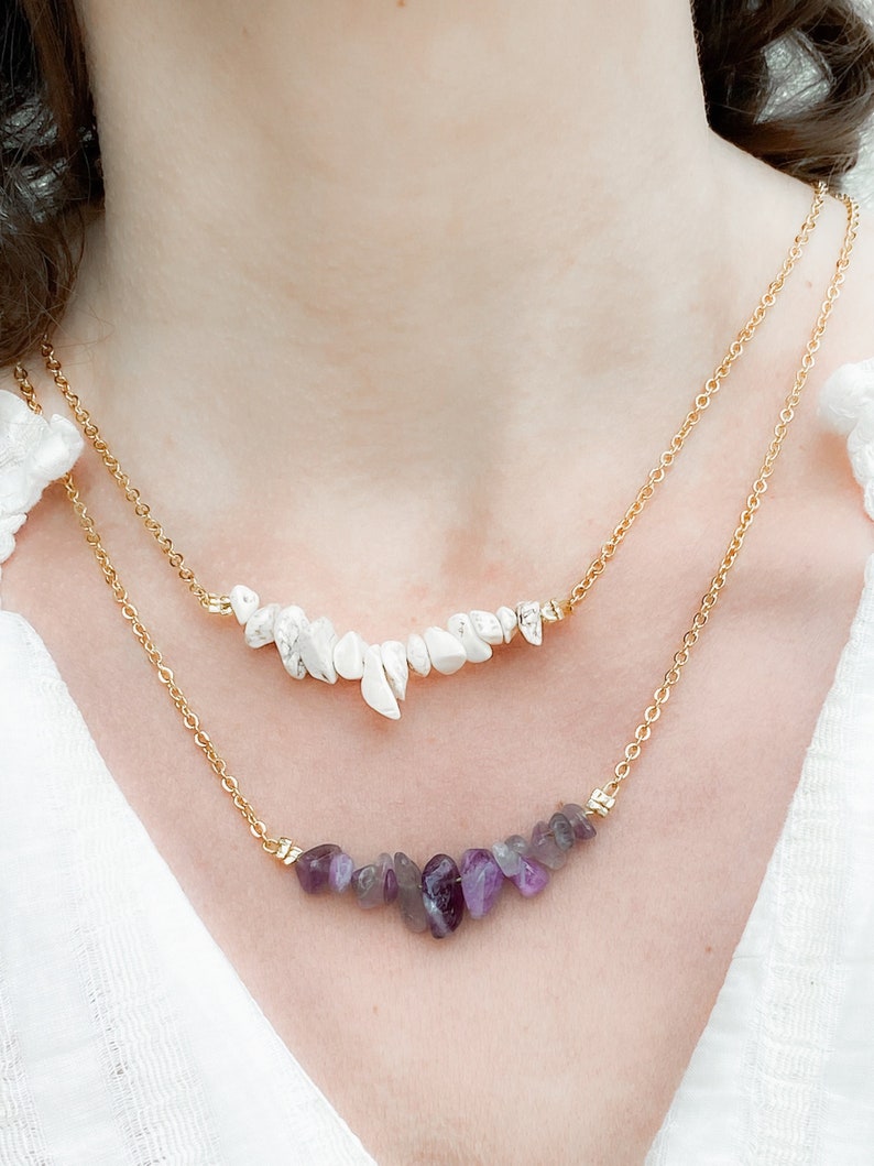 AFRODITA Jade Amethyst Fluorite necklace, Bar elegant necklace, womens jewelry, raw stone necklace, Birthstone gift, Collier Pierres image 5