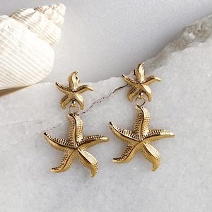 Gold Seestern Meerjungfrau-Kern Ohrringe, klobige Sommer Ohrringe, Ozean Sirene Kern Ästhetischer Schmuck, Mutter Geschenk, Geburtstagsgeschenk für sie, MARIZA