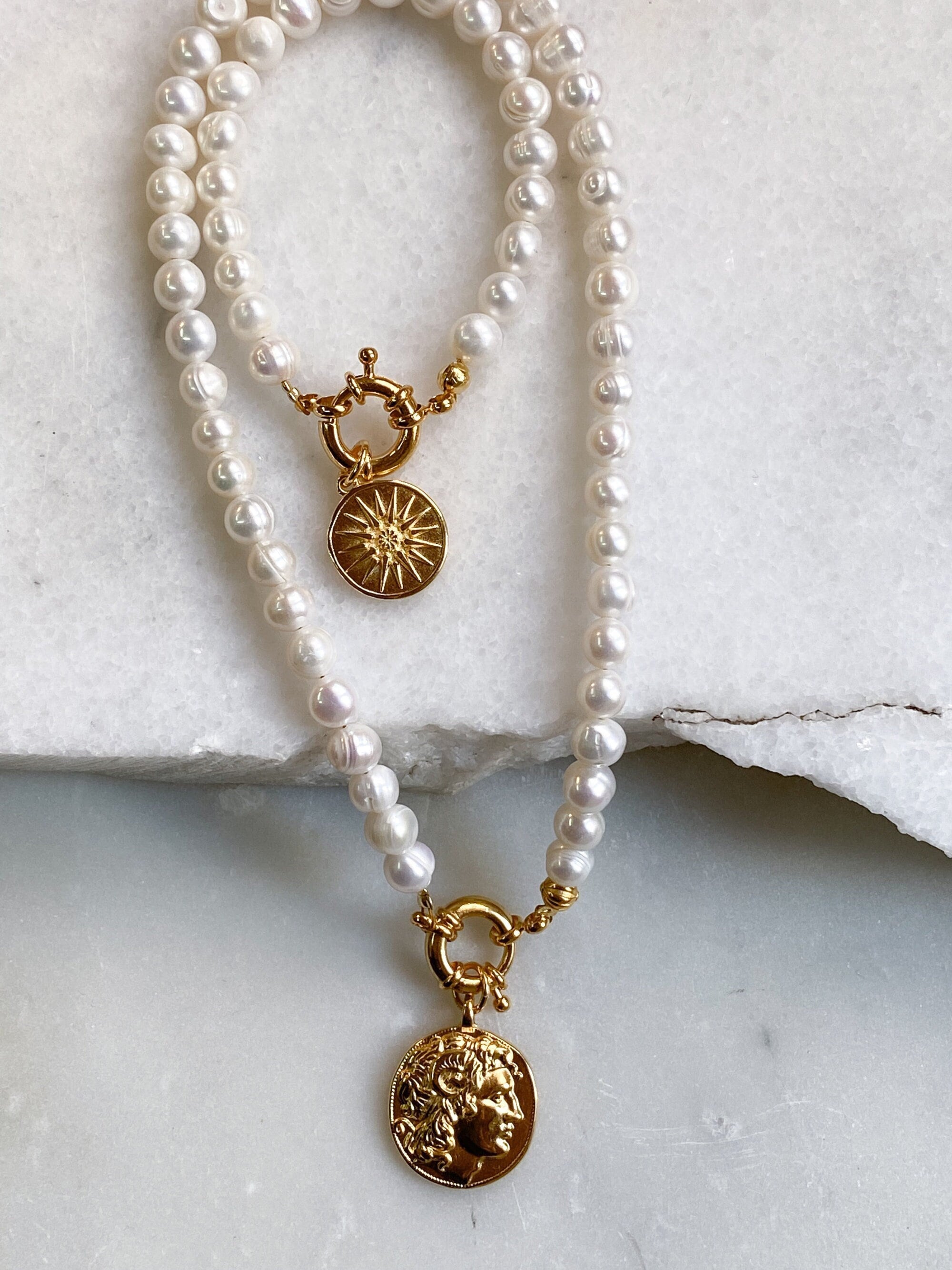 Gold Coin Pearls Necklace, Gold Coin Pearl Chocker, Coin