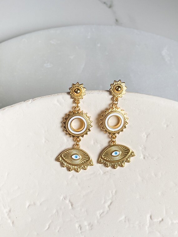PYTHIA Statement Evil Eye Earrings Sun Drop Earrings Gold Gypsy  