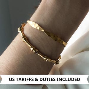 Gouden armband met bamboepatroon, minimalistische open armband, gedurfde manchetarmband met organische vorm, sieradenset, jubileumcadeau voor haar, BAMBOE