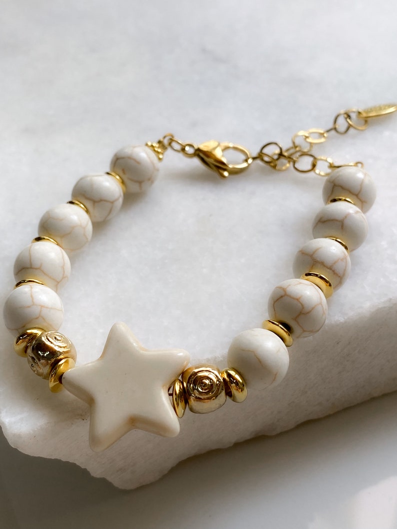 White gemstone Starfish Bracelet, Summer Festive Bracelet, Mermaid core Jewelry, Ocean 90s bracelet Little Mermaid, Gift for Her, ESTELLA image 2