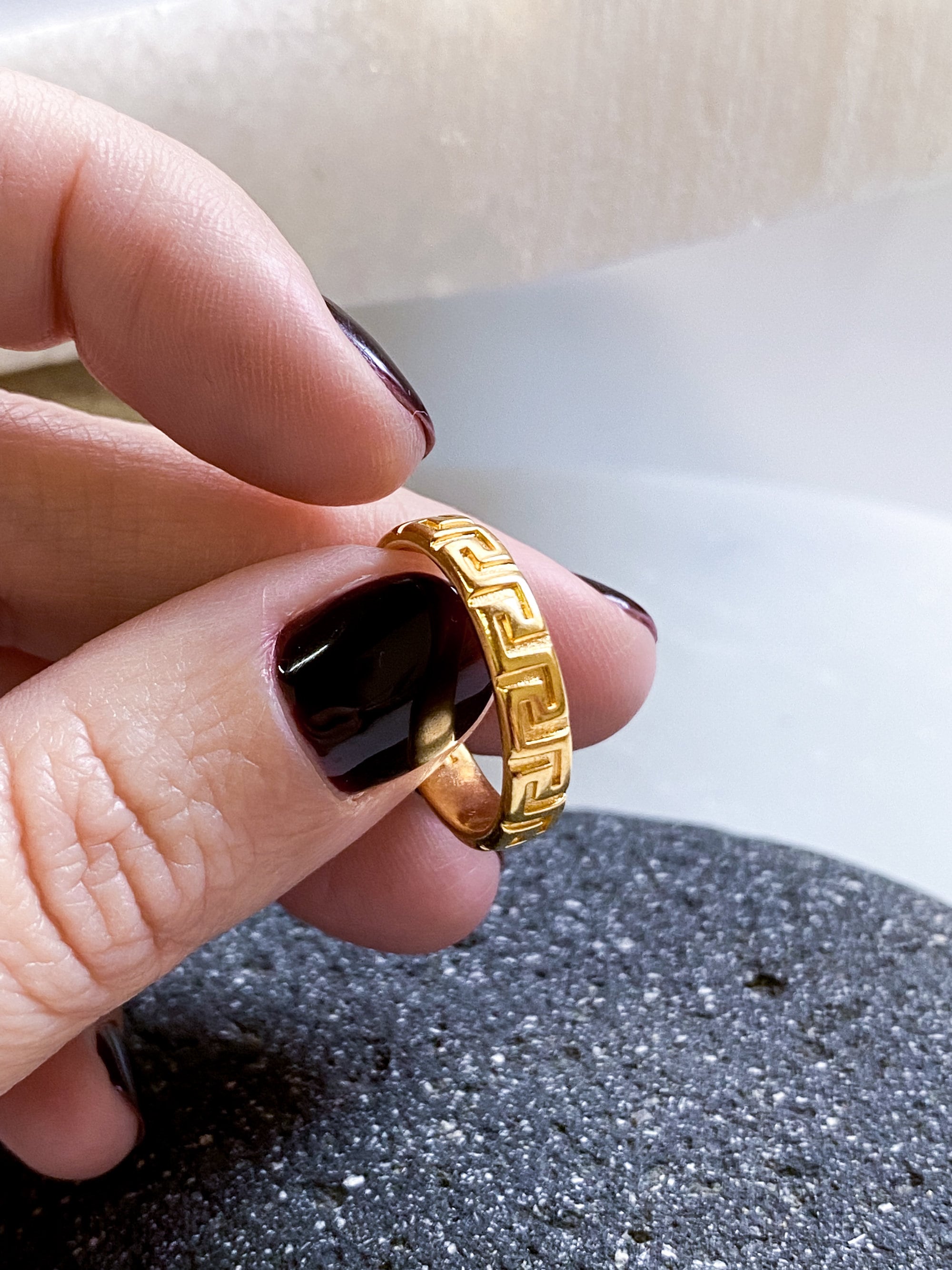MEANDER Gold Band Ring, Ancient Greek Pattern Ring, Elegant Boho Chic ...