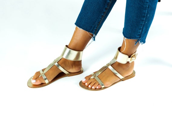 womens gold flat sandals