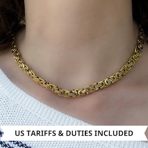 Collar de cadena gruesa con declaración BIZANTINA, collar minimalista de capas, collar de cadena de oro, collar de cadena o, collar de mujer