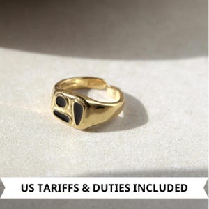 Anello con sigillo nero, anello con sigillo in oro, anello a fascia larga, regalo per lei
