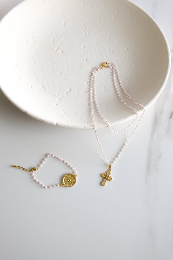 Collier Double Argenté Style Chapelet Avec Croix - Longueur 41-45 Cm - Acier Inoxydable - Neuf Avec étiquettes