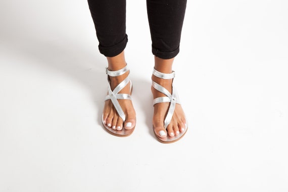 Silver Greek Leather Sandals, Women Classic Sandals, Flat Ankle Cuff Sandals, Ancient Greek Sandals, Griechische Sandalen,Sandales cuir IRA Silver Greek Leather Sandals, Women Classic Sandals, Flat Ankle Cuff Sandals, Ancient Greek Sandals, Griechische Sandalen,Sandales cuir IRA