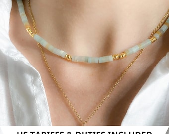 AELIA Heishi necklace, Statement Boho Necklace, Surfer Boho chic choker necklace, Dainty Aquamarine necklace, Collier pierre femme