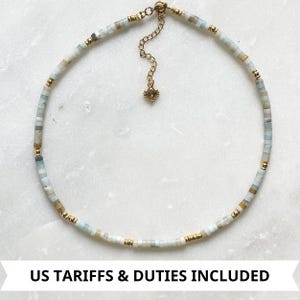 Dainty Aquamarine necklace, Beaded Birthstone Necklace, Bijoux Ethniques, Natural stone Necklace, Collier pierre femme image 1