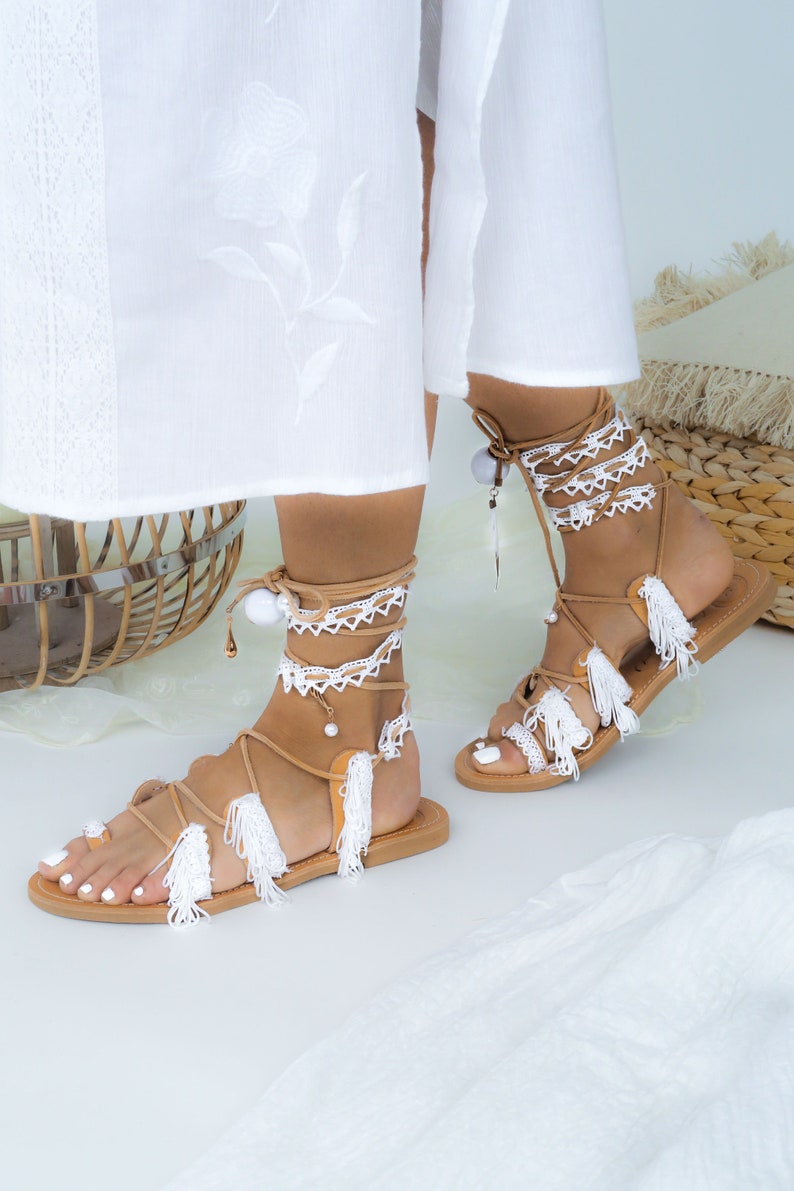 Bridal Sandals Boho Wedding Sandals Gladiator Beach Bridal Shoes Handmade Bridal Party Shoes for Dancing image 4