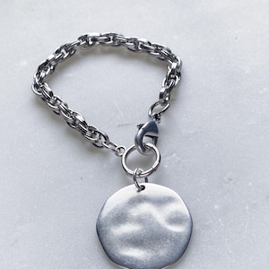 Silver Chunky big round coin charm bracelet, Large Big Coin Charm bracelet, Retro style Bracelet, Thick chain bracelet, Gift for Her, FARIBA