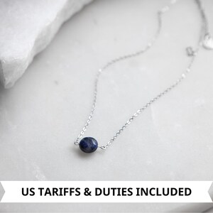 Minimalist Silver chain Necklace with sodalite gemstone pendant, Blue Stone Thin Necklace, Jewelry for Gift, Mum Gift, Birthday Gift, SARITA