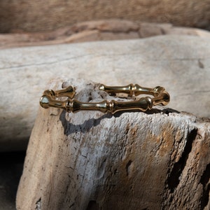 Bamboo pattern Bracelet, Minimalist Gold plated bangle bracelet, Boho chic bracelet femme, Adjustable stackable bracelets image 4