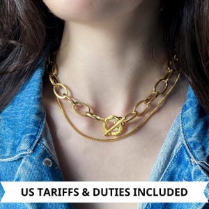 Chunky Toggle Chain Necklace, Gold Carabiner Link Choker, Industrial Style Statement Necklace, Cocktail Jewelry, Birthday Gift for Her, JUDE