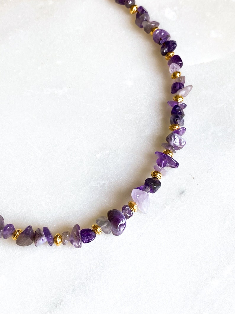 Mum Gift Amethyst necklace Crystal Chip Choker Statement Boho Necklace Collier Pierre femme February Birthstone chocker Gift for her Amethyst