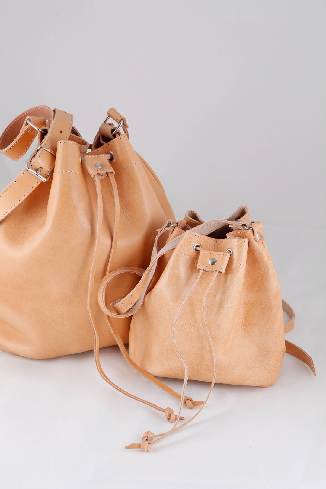 Leather Bucket Bag Womens Handmade Shoulder Handbag Genuine